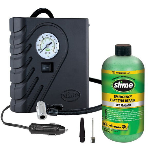 Slime Smart Tyre Repair Kit 12V Compressor And 473ml Solution - Car Enhancements UK