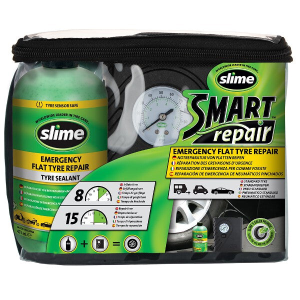 Slime Smart Tyre Repair Kit 12V Compressor And 473ml Solution - Car Enhancements UK